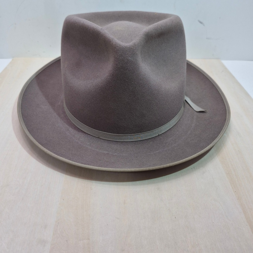 Vintage Penneys Marathon Fedora Hat Taupe Felt Water Repellent Size 7 Bow Band
